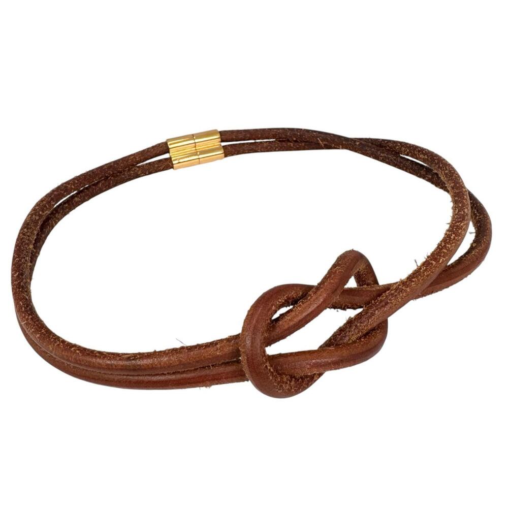 HERMES Hermes Necklace Herculeed Choker Leather Brown Women's
